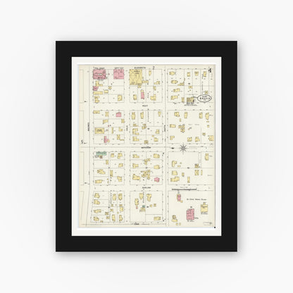 Old map wall art mockup — black gallery frame with white mat — Sanborn Fire Insurance Map from Angola, Steuben County, Indiana (1897), Sheet #0004