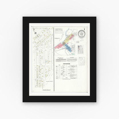 Old map wall art mockup — black gallery frame with white mat — Sanborn Fire Insurance Map from L'Anse, Baraga County, Michigan (1938) - Complete Map Set
