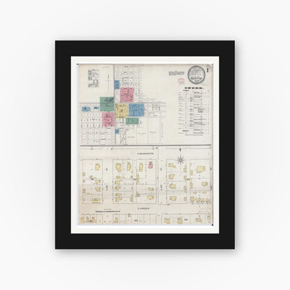 Old map wall art mockup — black gallery frame with white mat — Sanborn Fire Insurance Map from Hoopeston, Vermilion County, Illinois (1895), Sheet #0001