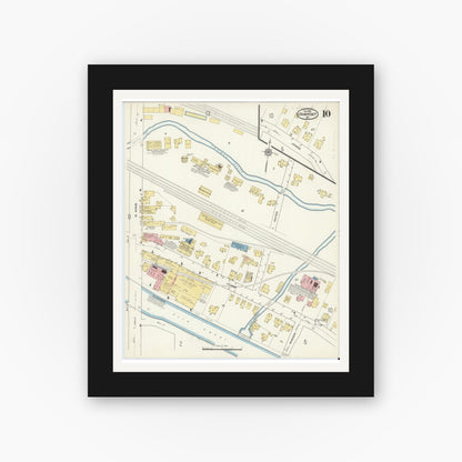 Old map wall art mockup — black gallery frame with white mat — Sanborn Fire Insurance Map from Fairport, Monroe County, New York (1915), Sheet #0010