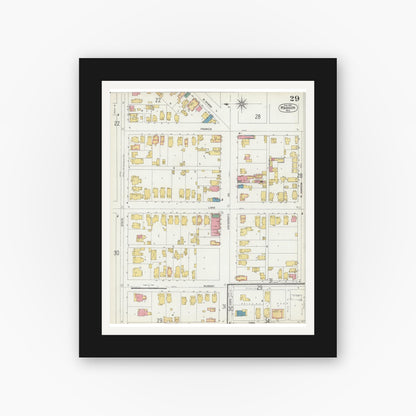Old map wall art mockup — black gallery frame with white mat — Sanborn Fire Insurance Map from Madison, Dane County, Wisconsin (1902), Sheet #0029