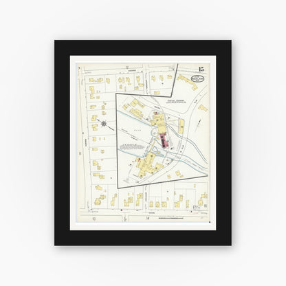 Old map wall art mockup — black gallery frame with white mat — Sanborn Fire Insurance Map from Rockland, Plymouth County, Massachusetts (1912), Sheet #0015
