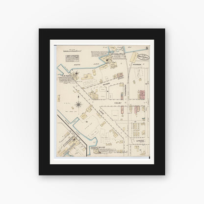 Old map wall art mockup — black gallery frame with white mat — Sanborn Fire Insurance Map from Montague, Muskegon County, Michigan (1883), Sheet #0005