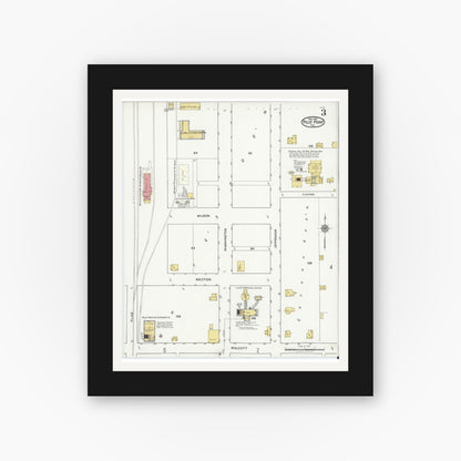Old map wall art mockup — black gallery frame with white mat — Sanborn Fire Insurance Map from Pilot Point, Denton County, Texas (1921), Sheet #0003