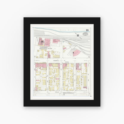 Old map wall art mockup — black gallery frame with white mat — Sanborn Fire Insurance Map from Cairo, Alexander County, Illinois (1914), Sheet #0013