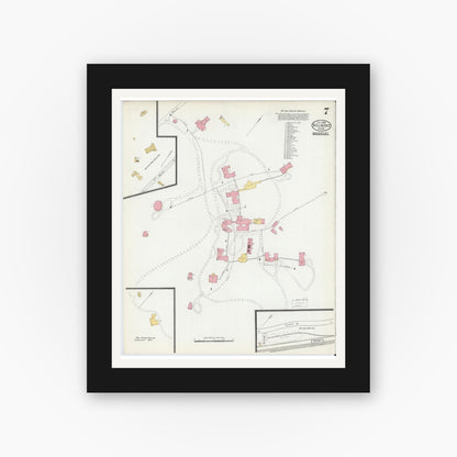 Old map wall art mockup — black gallery frame with white mat — Sanborn Fire Insurance Map from Belmont, Middlesex County, Massachusetts (1905), Sheet #0007
