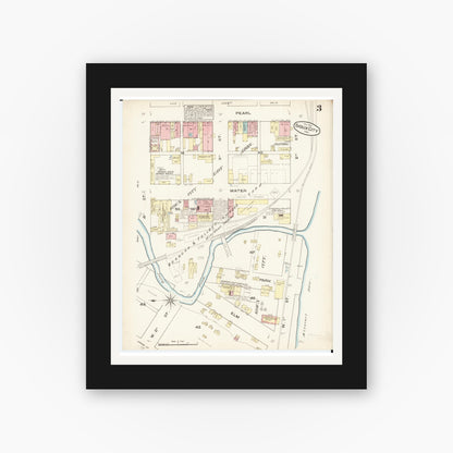 Old map wall art mockup — black gallery frame with white mat — Sanborn Fire Insurance Map from Sioux City, Woodbury County, Iowa (1884), Sheet #0003
