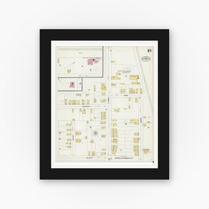 Old map wall art mockup — black gallery frame with white mat — Sanborn Fire Insurance Map from Woodbury, Gloucester County, New Jersey (1902), Sheet #0010