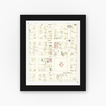 Old map wall art mockup — black gallery frame with white mat — Sanborn Fire Insurance Map from Boone, Boone County, Iowa (1909), Sheet #0017