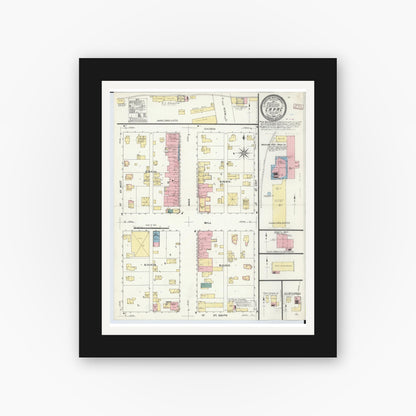 Old map wall art mockup — black gallery frame with white mat — Sanborn Fire Insurance Map from Capac, Saint Clair County, Michigan (1909), Sheet #0001