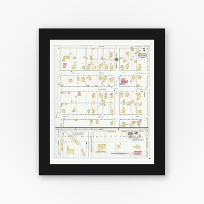 Old map wall art mockup — black gallery frame with white mat — Sanborn Fire Insurance Map from Oxford, Benton County, Indiana (1919), Sheet #0002