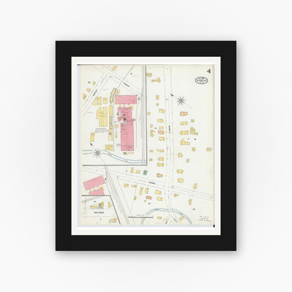 Old map wall art mockup — black gallery frame with white mat — Sanborn Fire Insurance Map from Geneva, Ashtabula County, Ohio (1904), Sheet #0004