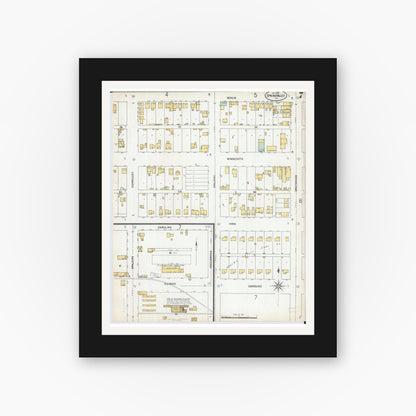 Old map wall art mockup — black gallery frame with white mat — Sanborn Fire Insurance Map from Spring Valley, Bureau County, Illinois (1899), Sheet #0007