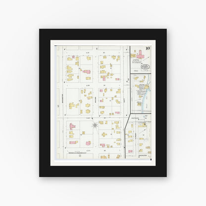 Old map wall art mockup — black gallery frame with white mat — Sanborn Fire Insurance Map from Monroe, Monroe County, Michigan (1899), Sheet #0010