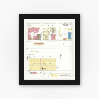 Old map wall art mockup — black gallery frame with white mat — Sanborn Fire Insurance Map from Taylor, Williamson County, Texas (1923), Sheet #0006