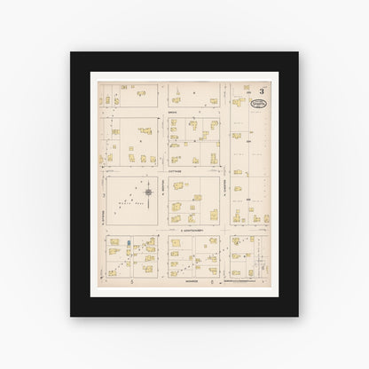 Old map wall art mockup — black gallery frame with white mat — Sanborn Fire Insurance Map from Sparta, Monroe County, Wisconsin (1922), Sheet #0003