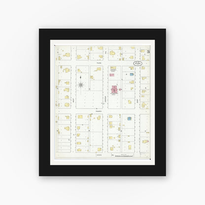 Old map wall art mockup — black gallery frame with white mat — Sanborn Fire Insurance Map from Hume, Edgar County, Illinois (1909), Sheet #0003
