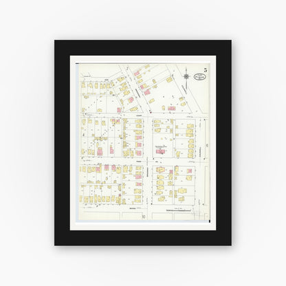 Old map wall art mockup — black gallery frame with white mat — Sanborn Fire Insurance Map from Piqua, Miami County, Ohio (1911), Sheet #0005