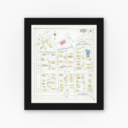 Old map wall art mockup — black gallery frame with white mat — Sanborn Fire Insurance Map from Saint Cloud, Stearns, Benton, and Sherburne Counties, Minnesota (1919), Sheet #0008