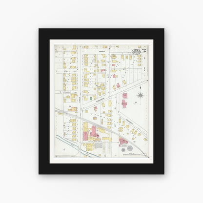 Old map wall art mockup — black gallery frame with white mat — Sanborn Fire Insurance Map from Goshen, Elkhart County, Indiana (1905), Sheet #0002