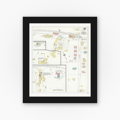 Old map wall art mockup — black gallery frame with white mat — Sanborn Fire Insurance Map from Media, Delaware County, Pennsylvania (1912), Sheet #0010
