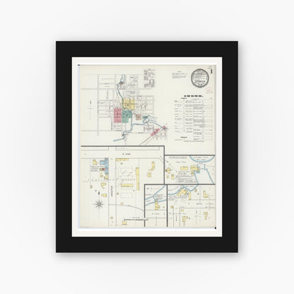 Old map wall art mockup — black gallery frame with white mat — Sanborn Fire Insurance Map from Sparta, Monroe County, Wisconsin (1894), Sheet #0001