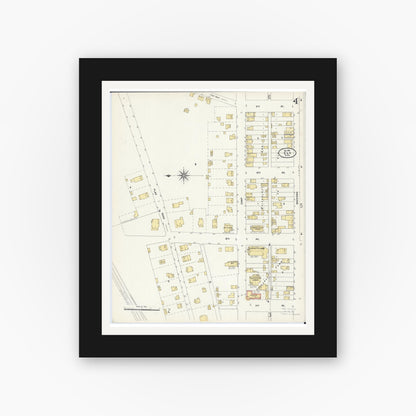 Old map wall art mockup — black gallery frame with white mat — Sanborn Fire Insurance Map from Ely, Saint Louis County, Minnesota (1906), Sheet #0004