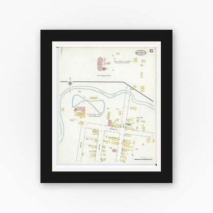 Old map wall art mockup — black gallery frame with white mat — Sanborn Fire Insurance Map from Marysville, Union County, Ohio (1916), Sheet #0015