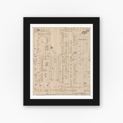 Old map wall art mockup — black gallery frame with white mat — Sanborn Fire Insurance Map from Monroe, Monroe County, Michigan (1922), Sheet #0034