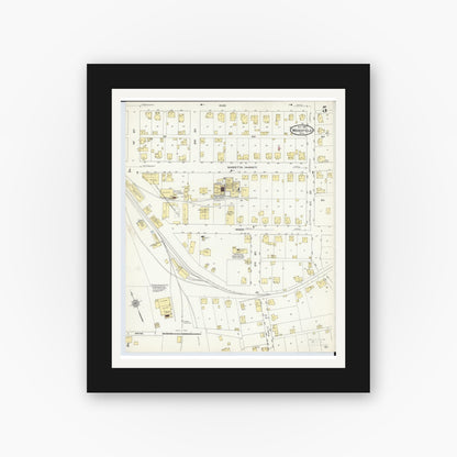 Old map wall art mockup — black gallery frame with white mat — Sanborn Fire Insurance Map from Woodsfield, Monroe County, Ohio (1911), Sheet #0005