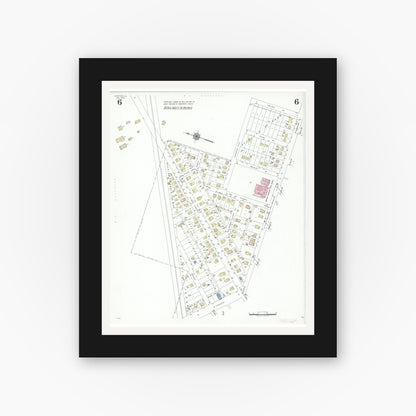 Old map wall art mockup — black gallery frame with white mat — Sanborn Fire Insurance Map from Morton, Tazewell County, Illinois (1940), Sheet #0006