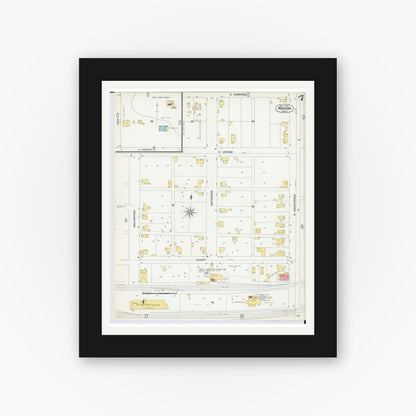 Old map wall art mockup — black gallery frame with white mat — Sanborn Fire Insurance Map from Marion, Marion County, Ohio (1900), Sheet #0007