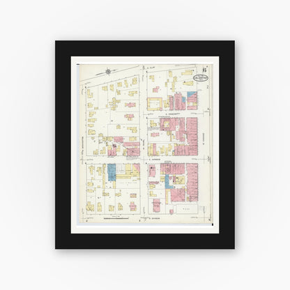 Old map wall art mockup — black gallery frame with white mat — Sanborn Fire Insurance Map from Coldwater, Branch County, Michigan (1914), Sheet #0006