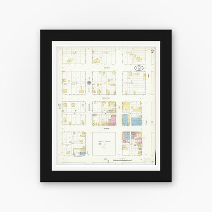 Old map wall art mockup — black gallery frame with white mat — Sanborn Fire Insurance Map from Kyle, Hays County, Texas (1912), Sheet #0002