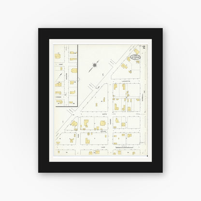 Old map wall art mockup — black gallery frame with white mat — Sanborn Fire Insurance Map from Jefferson, Marion County, Texas (1911), Sheet #0002