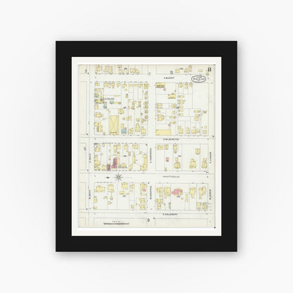 Old map wall art mockup — black gallery frame with white mat — Sanborn Fire Insurance Map from Raleigh, Wake County, North Carolina (1896), Sheet #0008