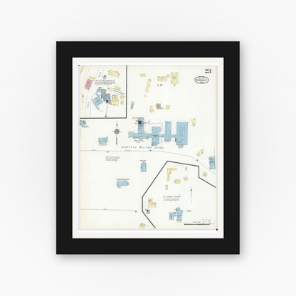 Old map wall art mockup — black gallery frame with white mat — Sanborn Fire Insurance Map from Faribault, Rice County, Minnesota (1914), Sheet #0023