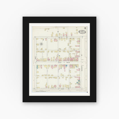 Old map wall art mockup — black gallery frame with white mat — Sanborn Fire Insurance Map from Bloomsburg, Columbia County, Pennsylvania (1891), Sheet #0003