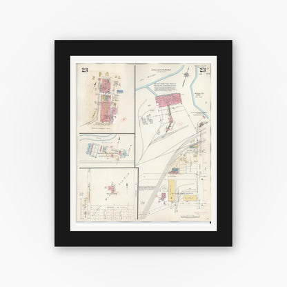 Old map wall art mockup — black gallery frame with white mat — Sanborn Fire Insurance Map from Michigan City, La Porte County, Indiana (1948), Sheet #0023