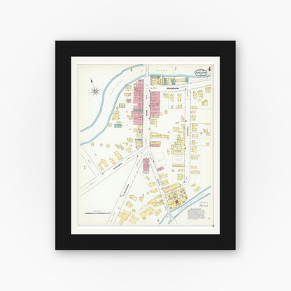 Old map wall art mockup — black gallery frame with white mat — Sanborn Fire Insurance Map from Addison, Steuben County, New York (1909), Sheet #0004