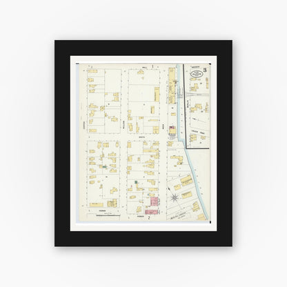 Old map wall art mockup — black gallery frame with white mat — Sanborn Fire Insurance Map from Huron, Erie County, Ohio (1901), Sheet #0003