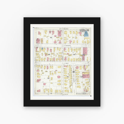 Old map wall art mockup — black gallery frame with white mat — Sanborn Fire Insurance Map from Ann Arbor, Washtenaw County, Michigan (1916), Sheet #0012