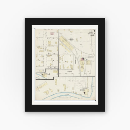Old map wall art mockup — black gallery frame with white mat — Sanborn Fire Insurance Map from Oconto, Oconto County, Wisconsin (1887), Sheet #0004