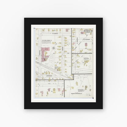 Old map wall art mockup — black gallery frame with white mat — Sanborn Fire Insurance Map from Norwalk, Huron County, Ohio (1888), Sheet #0007