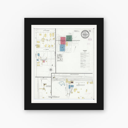 Old map wall art mockup — black gallery frame with white mat — Sanborn Fire Insurance Map from Fairmount, Vermilion County, Illinois (1909), Sheet #0001