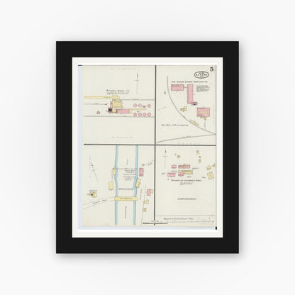 Old map wall art mockup — black gallery frame with white mat — Sanborn Fire Insurance Map from Athens, Athens County, Ohio (1895), Sheet #0005