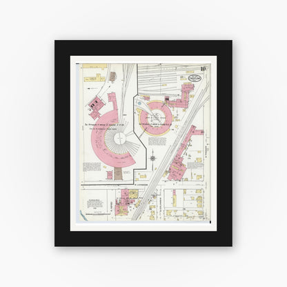 Old map wall art mockup — black gallery frame with white mat — Sanborn Fire Insurance Map from Crestline, Crawford County, Ohio (1921), Sheet #0010
