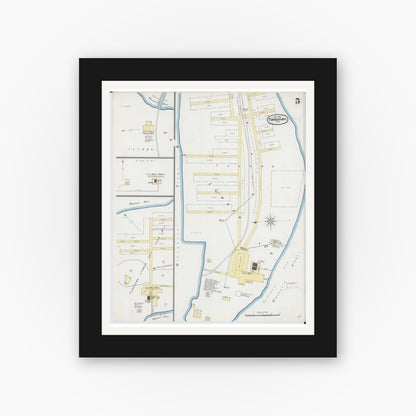 Old map wall art mockup — black gallery frame with white mat — Sanborn Fire Insurance Map from Tomahawk, Lincoln County, Wisconsin (1892), Sheet #0005