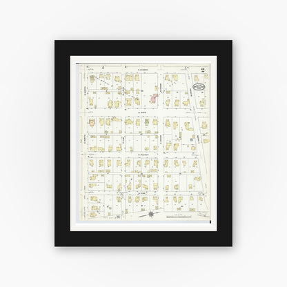Old map wall art mockup — black gallery frame with white mat — Sanborn Fire Insurance Map from Mount Gilead, Morrow County, Ohio (1910), Sheet #0002