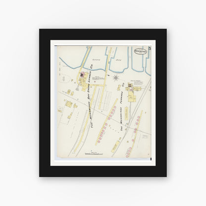 Old map wall art mockup — black gallery frame with white mat — Sanborn Fire Insurance Map from Menominee, Menominee County, Michigan (1887), Sheet #0005